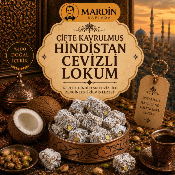 Çifte Kavrulmuş Hindistan Cevizli Fıstıklı Lokum 500 Gr