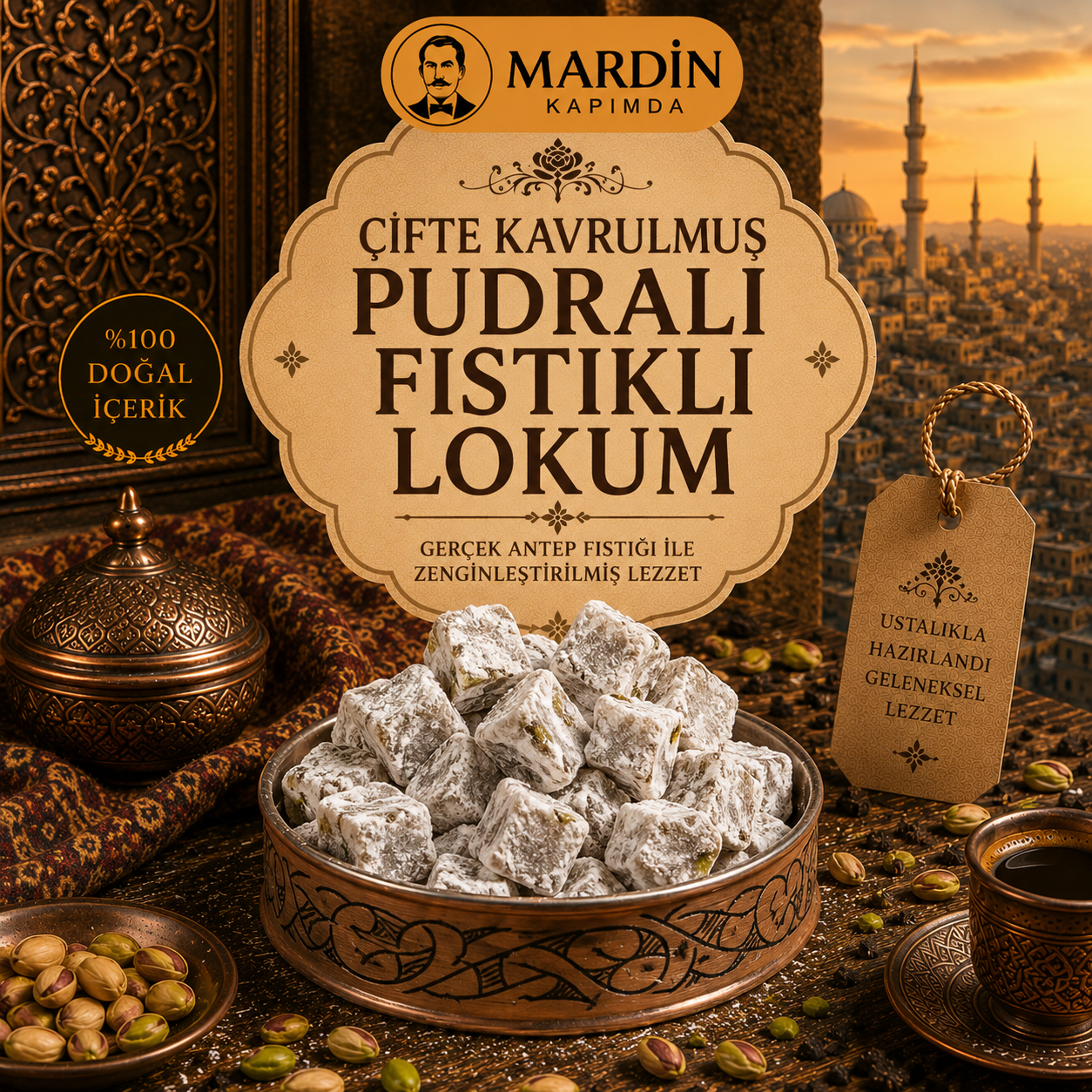 Çifte Kavrulmuş Pudralı Fıstıklı Lokum 500 Gr