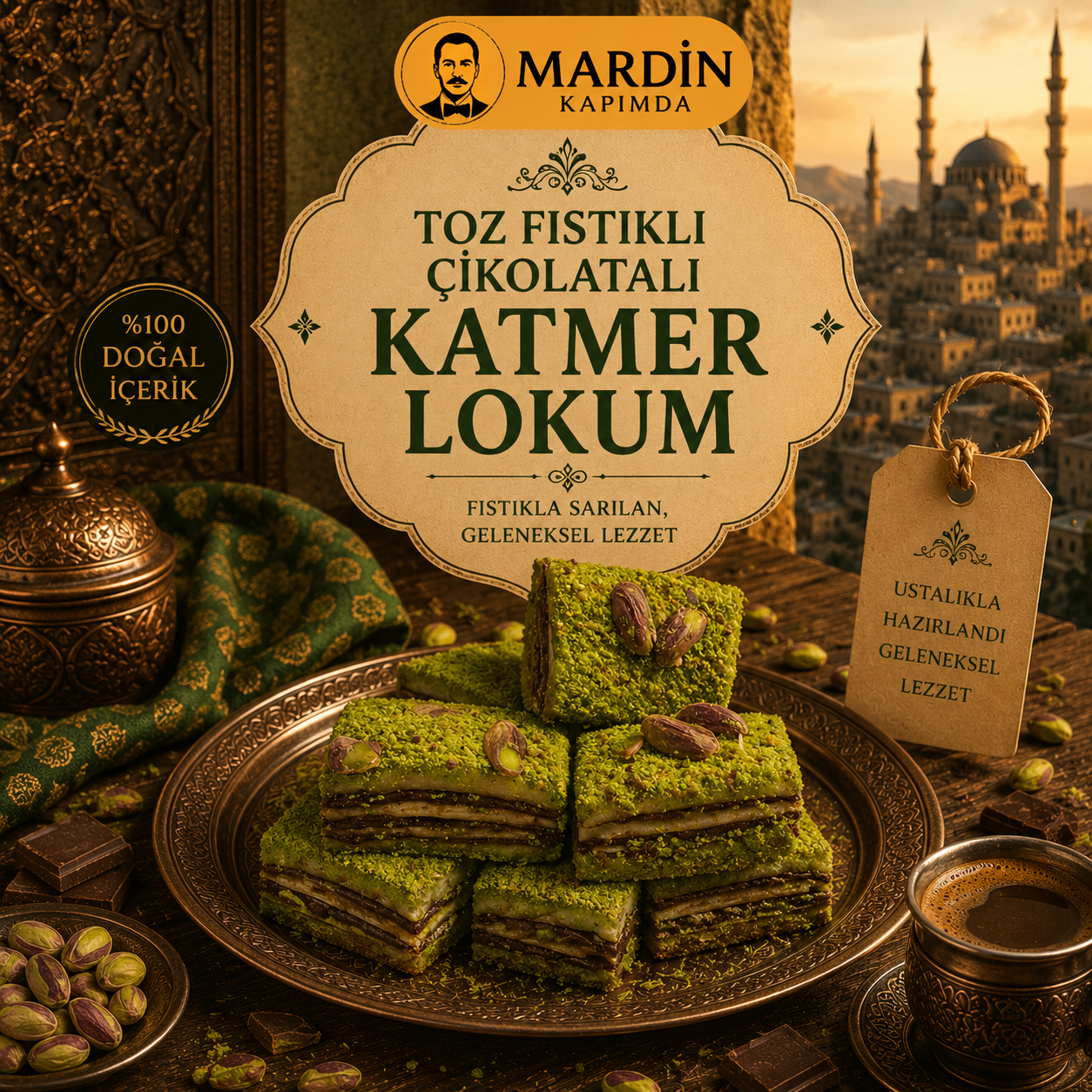 Toz Fıstıklı Kaymaklı Çikolatalı Lokum 500 Gr