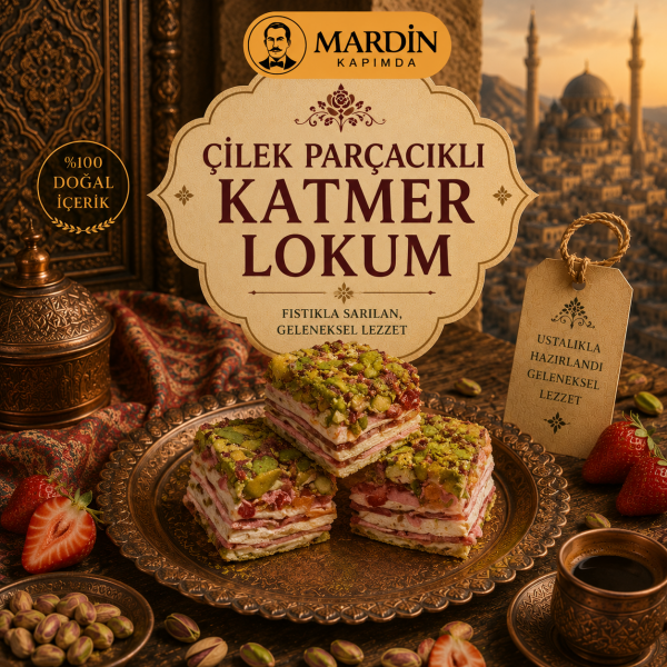 Çilek Parçacıklı Fıstıklı Katmer Lokum 500 Gr